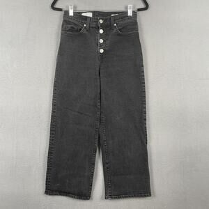 BLDWN Jeans Womens 27 Black Cropped Wide Leg Exposed Button High Rise USA